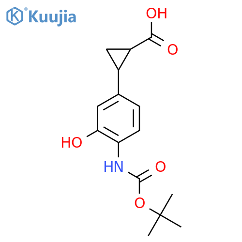2-(4-{(tert-butoxy)carbonylamino}-3-hydroxyphenyl)cyclopropane-1-carboxylic acid structure