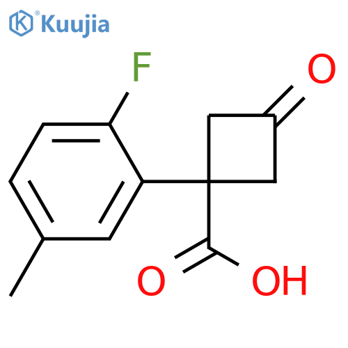 1-(2-fluoro-5-methylphenyl)-3-oxocyclobutane-1-carboxylic acid structure