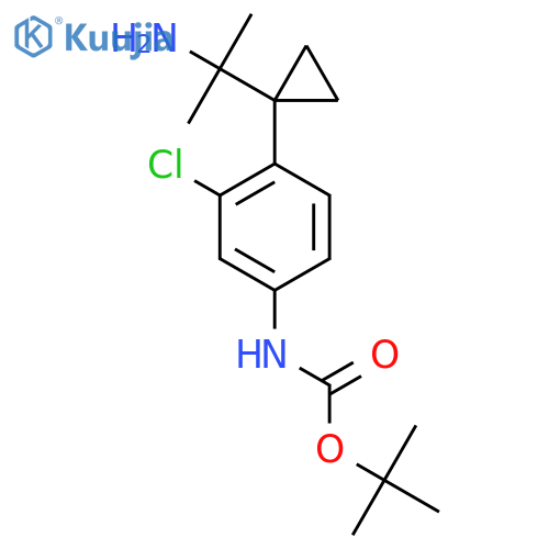 tert-butyl N-{4-1-(2-aminopropan-2-yl)cyclopropyl-3-chlorophenyl}carbamate structure