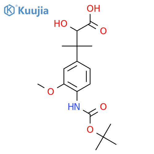 3-(4-{(tert-butoxy)carbonylamino}-3-methoxyphenyl)-2-hydroxy-3-methylbutanoic acid structure