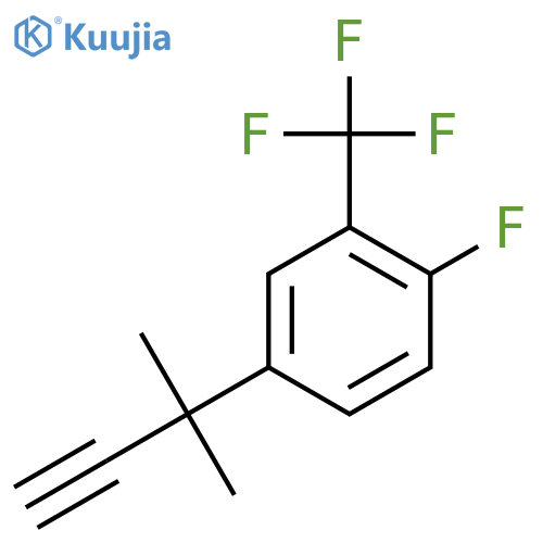 1-fluoro-4-(2-methylbut-3-yn-2-yl)-2-(trifluoromethyl)benzene structure