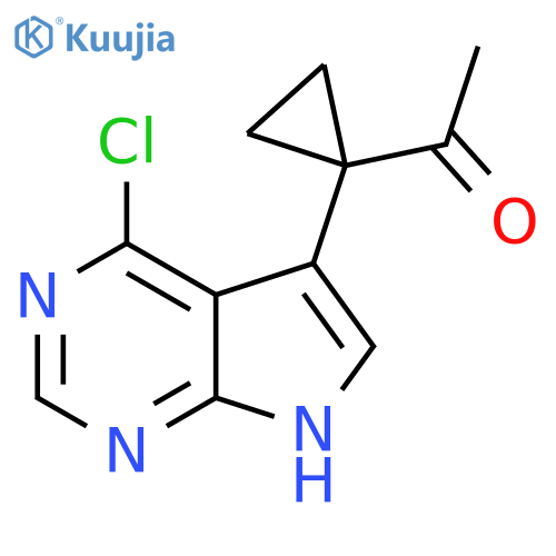 1-(1-{4-chloro-7H-pyrrolo2,3-dpyrimidin-5-yl}cyclopropyl)ethan-1-one structure