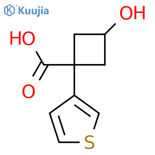 3-hydroxy-1-(thiophen-3-yl)cyclobutane-1-carboxylic acid structure