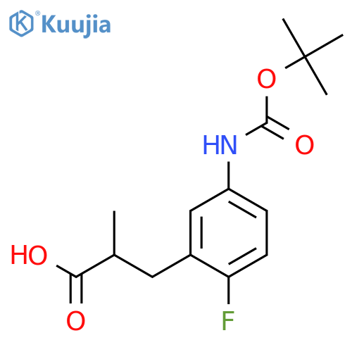 3-(5-{(tert-butoxy)carbonylamino}-2-fluorophenyl)-2-methylpropanoic acid structure