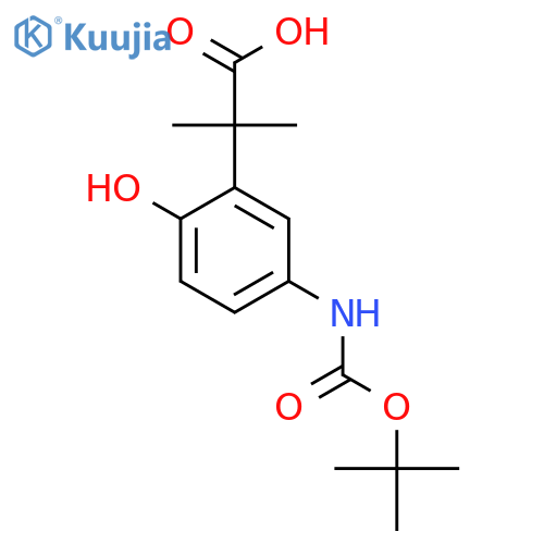 2-(5-{(tert-butoxy)carbonylamino}-2-hydroxyphenyl)-2-methylpropanoic acid structure