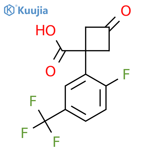 1-2-fluoro-5-(trifluoromethyl)phenyl-3-oxocyclobutane-1-carboxylic acid structure
