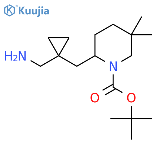 tert-butyl 2-{1-(aminomethyl)cyclopropylmethyl}-5,5-dimethylpiperidine-1-carboxylate structure