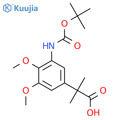 2-(3-{(tert-butoxy)carbonylamino}-4,5-dimethoxyphenyl)-2-methylpropanoic acid structure