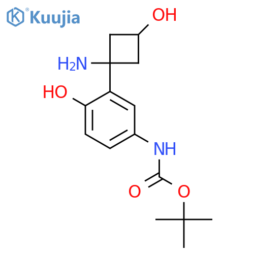 tert-butyl N-3-(1-amino-3-hydroxycyclobutyl)-4-hydroxyphenylcarbamate structure