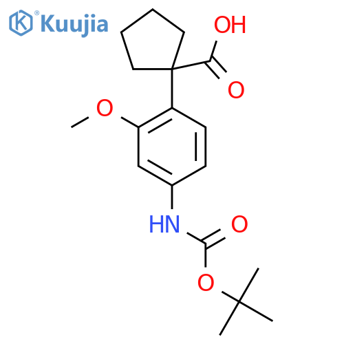 1-(4-{(tert-butoxy)carbonylamino}-2-methoxyphenyl)cyclopentane-1-carboxylic acid structure