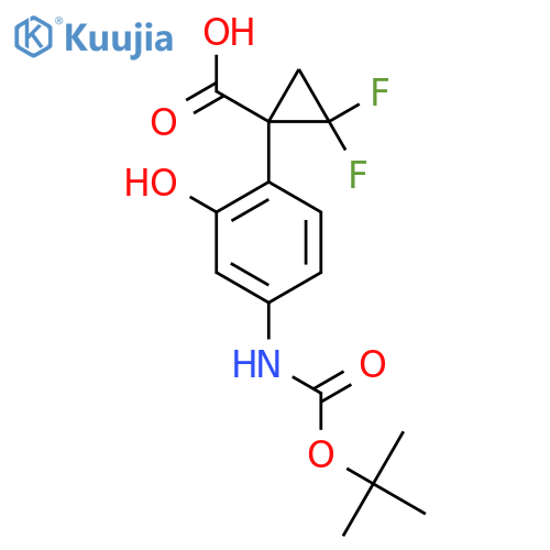 1-(4-{(tert-butoxy)carbonylamino}-2-hydroxyphenyl)-2,2-difluorocyclopropane-1-carboxylic acid structure