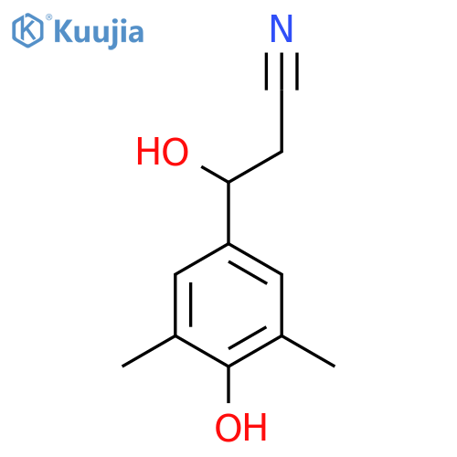 3-hydroxy-3-(4-hydroxy-3,5-dimethylphenyl)propanenitrile structure