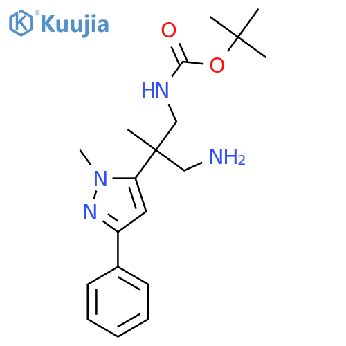 tert-butyl N-3-amino-2-methyl-2-(1-methyl-3-phenyl-1H-pyrazol-5-yl)propylcarbamate structure