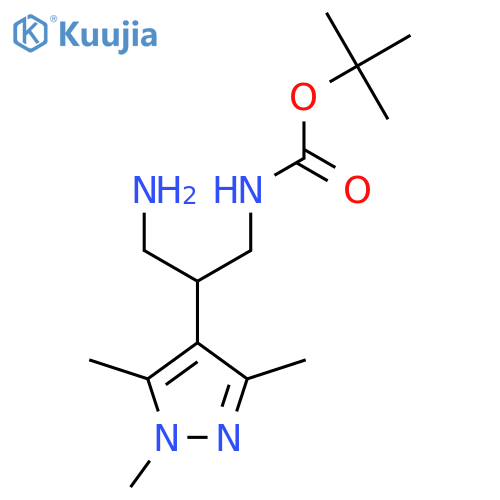 tert-butyl N-3-amino-2-(trimethyl-1H-pyrazol-4-yl)propylcarbamate structure