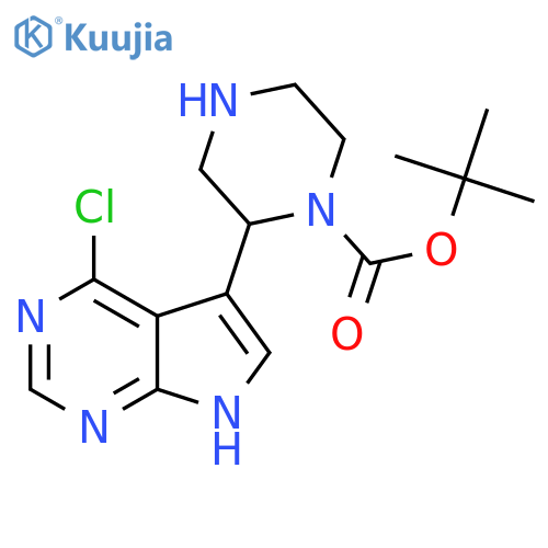 tert-butyl 2-{4-chloro-7H-pyrrolo2,3-dpyrimidin-5-yl}piperazine-1-carboxylate structure