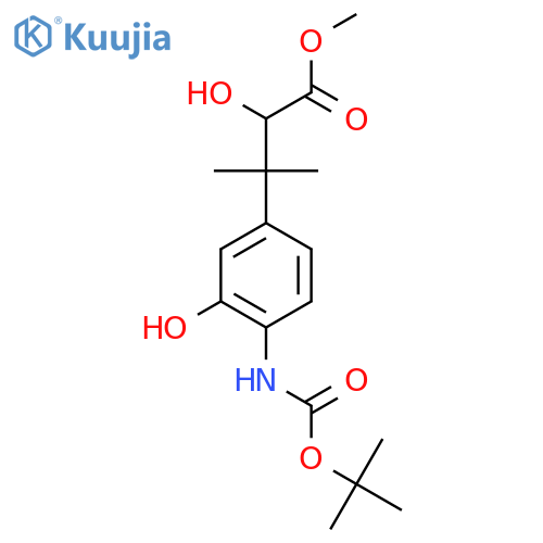 methyl 3-(4-{(tert-butoxy)carbonylamino}-3-hydroxyphenyl)-2-hydroxy-3-methylbutanoate structure