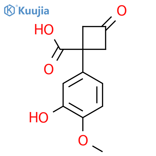 1-(3-Hydroxy-4-methoxyphenyl)-3-oxocyclobutane-1-carboxylic acid structure