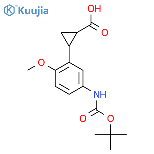 2-(5-{(tert-butoxy)carbonylamino}-2-methoxyphenyl)cyclopropane-1-carboxylic acid structure