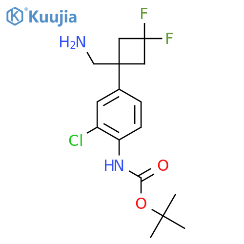 tert-butyl N-{4-1-(aminomethyl)-3,3-difluorocyclobutyl-2-chlorophenyl}carbamate structure