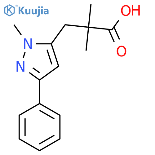 2,2-dimethyl-3-(1-methyl-3-phenyl-1H-pyrazol-5-yl)propanoic acid structure