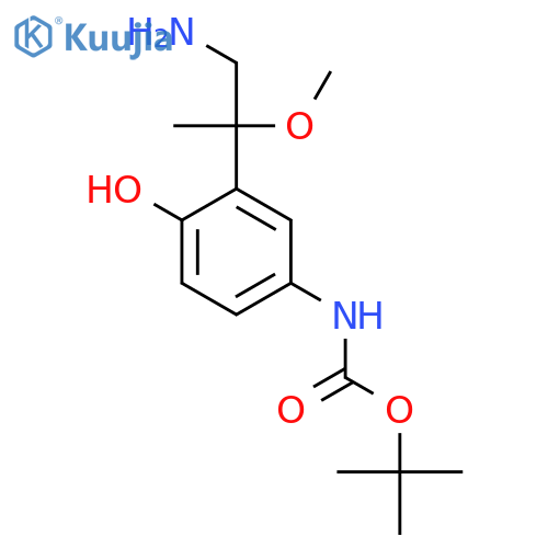 tert-butyl N-3-(1-amino-2-methoxypropan-2-yl)-4-hydroxyphenylcarbamate structure