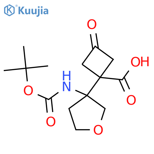 1-(3-{(tert-butoxy)carbonylamino}oxolan-3-yl)-3-oxocyclobutane-1-carboxylic acid structure