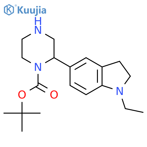 tert-butyl 2-(1-ethyl-2,3-dihydro-1H-indol-5-yl)piperazine-1-carboxylate structure