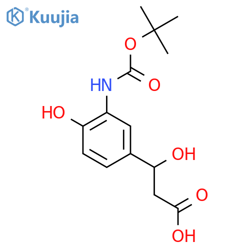 3-(3-{(tert-butoxy)carbonylamino}-4-hydroxyphenyl)-3-hydroxypropanoic acid structure