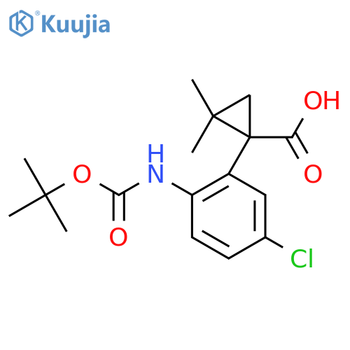 1-(2-{(tert-butoxy)carbonylamino}-5-chlorophenyl)-2,2-dimethylcyclopropane-1-carboxylic acid structure