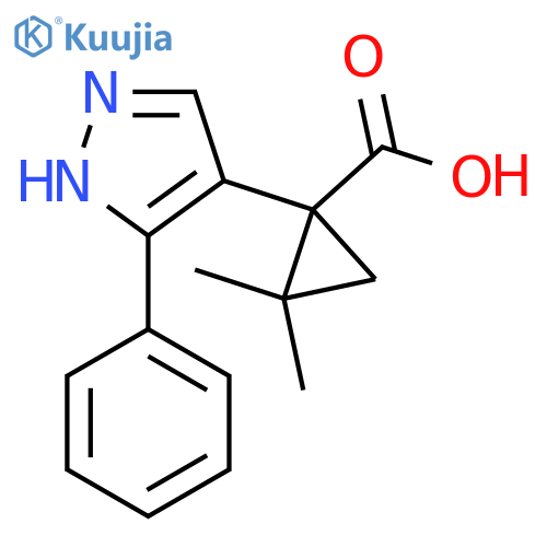 2,2-dimethyl-1-(3-phenyl-1H-pyrazol-4-yl)cyclopropane-1-carboxylic acid structure