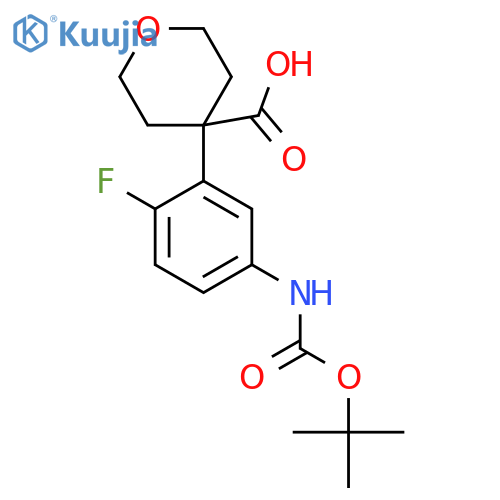 4-(5-{(tert-butoxy)carbonylamino}-2-fluorophenyl)oxane-4-carboxylic acid structure