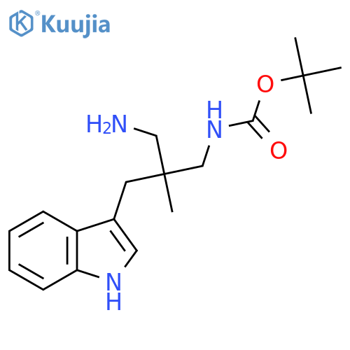 tert-butyl N-{3-amino-2-(1H-indol-3-yl)methyl-2-methylpropyl}carbamate structure