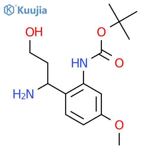 tert-butyl N-2-(1-amino-3-hydroxypropyl)-5-methoxyphenylcarbamate structure