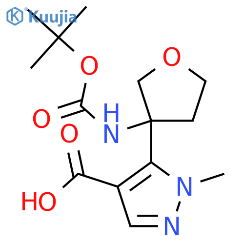 5-(3-{(tert-butoxy)carbonylamino}oxolan-3-yl)-1-methyl-1H-pyrazole-4-carboxylic acid structure