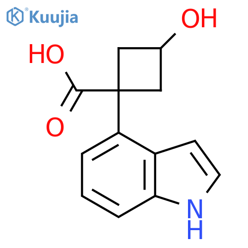 3-hydroxy-1-(1H-indol-4-yl)cyclobutane-1-carboxylic acid structure