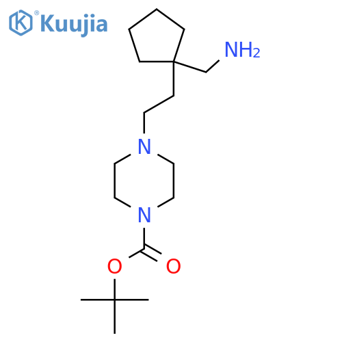 tert-butyl 4-{2-1-(aminomethyl)cyclopentylethyl}piperazine-1-carboxylate structure