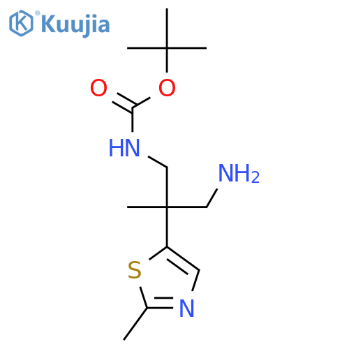 tert-butyl N-3-amino-2-methyl-2-(2-methyl-1,3-thiazol-5-yl)propylcarbamate structure