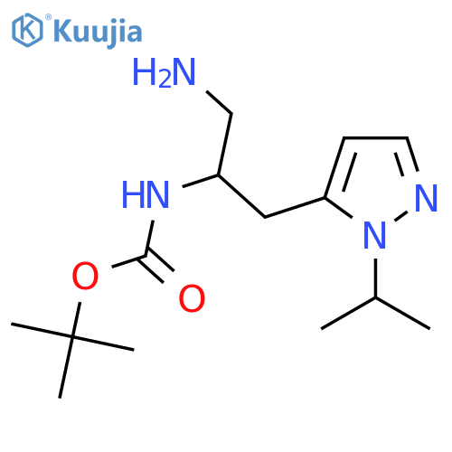 tert-butyl N-{1-amino-3-1-(propan-2-yl)-1H-pyrazol-5-ylpropan-2-yl}carbamate structure