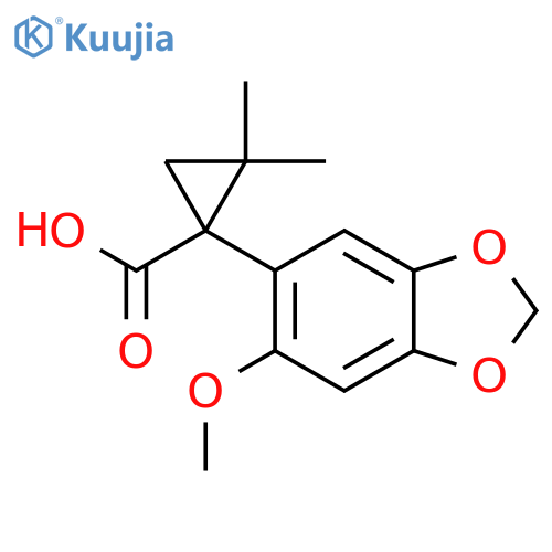 1-(6-methoxy-1,3-dioxaindan-5-yl)-2,2-dimethylcyclopropane-1-carboxylic acid structure