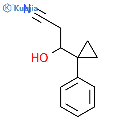 3-hydroxy-3-(1-phenylcyclopropyl)propanenitrile structure