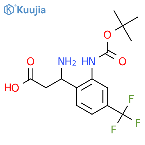 3-amino-3-(2-{(tert-butoxy)carbonylamino}-4-(trifluoromethyl)phenyl)propanoic acid structure
