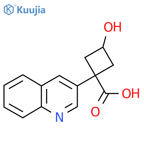 3-hydroxy-1-(quinolin-3-yl)cyclobutane-1-carboxylic acid structure