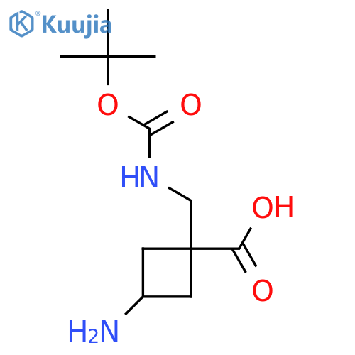 3-amino-1-({(tert-butoxy)carbonylamino}methyl)cyclobutane-1-carboxylic acid structure