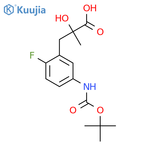 3-(5-{(tert-butoxy)carbonylamino}-2-fluorophenyl)-2-hydroxy-2-methylpropanoic acid structure