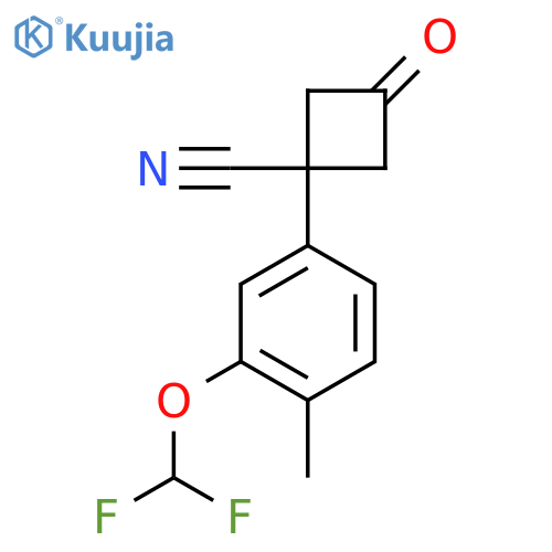 1-3-(difluoromethoxy)-4-methylphenyl-3-oxocyclobutane-1-carbonitrile structure