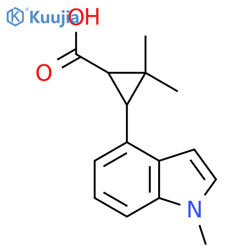 2,2-dimethyl-3-(1-methyl-1H-indol-4-yl)cyclopropane-1-carboxylic acid structure