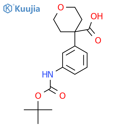 4-(3-{(tert-butoxy)carbonylamino}phenyl)oxane-4-carboxylic acid structure