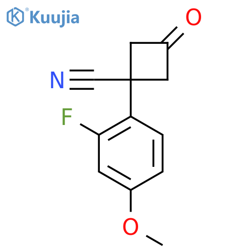 1-(2-fluoro-4-methoxyphenyl)-3-oxocyclobutane-1-carbonitrile structure