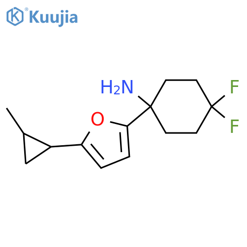 4,4-difluoro-1-5-(2-methylcyclopropyl)furan-2-ylcyclohexan-1-amine structure
