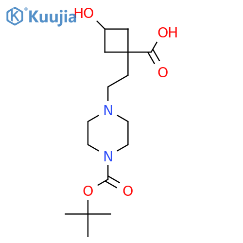 1-(2-{4-(tert-butoxy)carbonylpiperazin-1-yl}ethyl)-3-hydroxycyclobutane-1-carboxylic acid structure